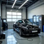 Car Undergoing Diagnostics in a Garage