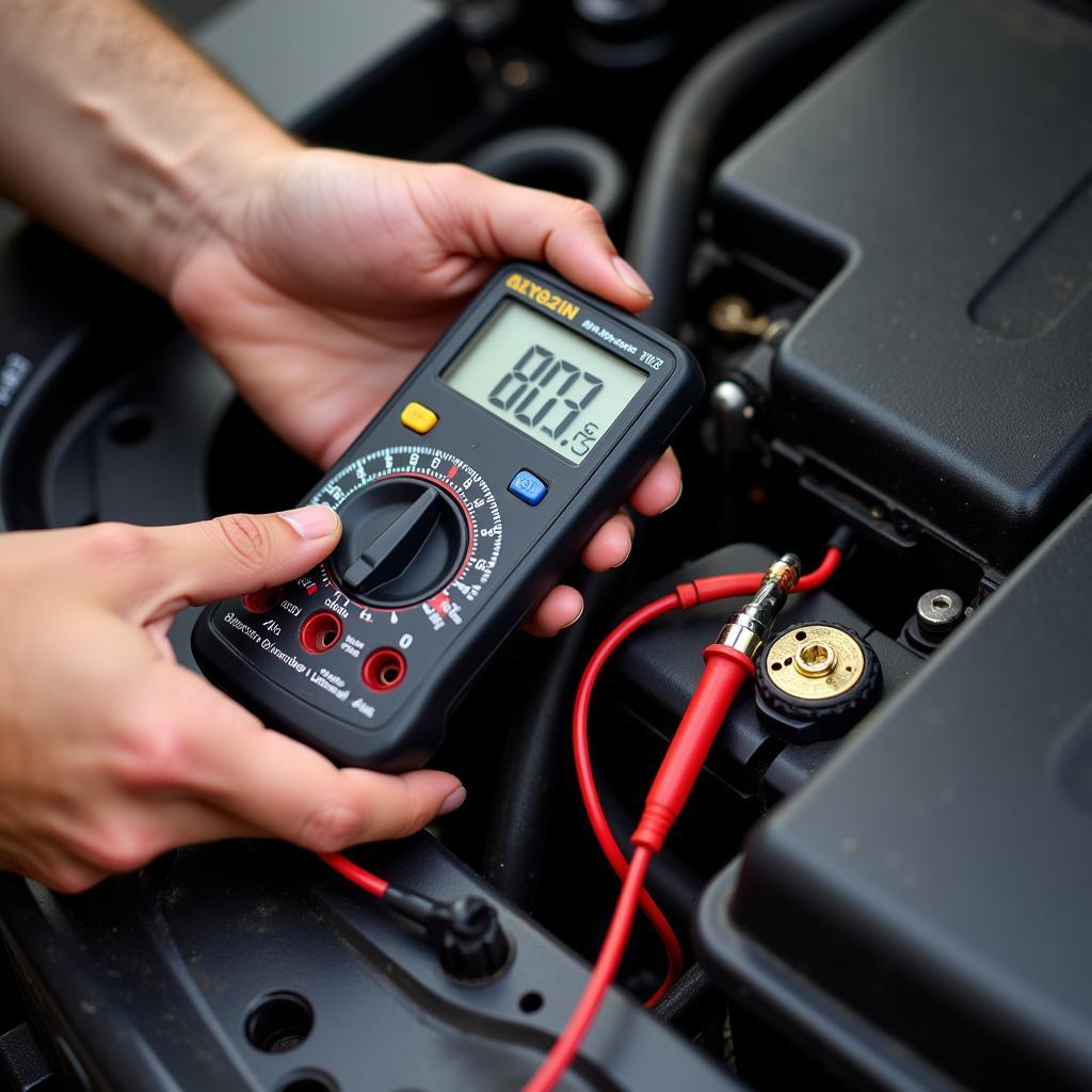 Checking car battery with multimeter