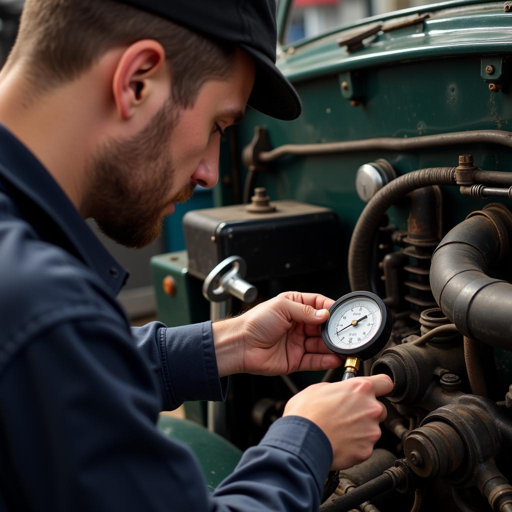 Mechanic in Cardiff using analog tools for diagnosis