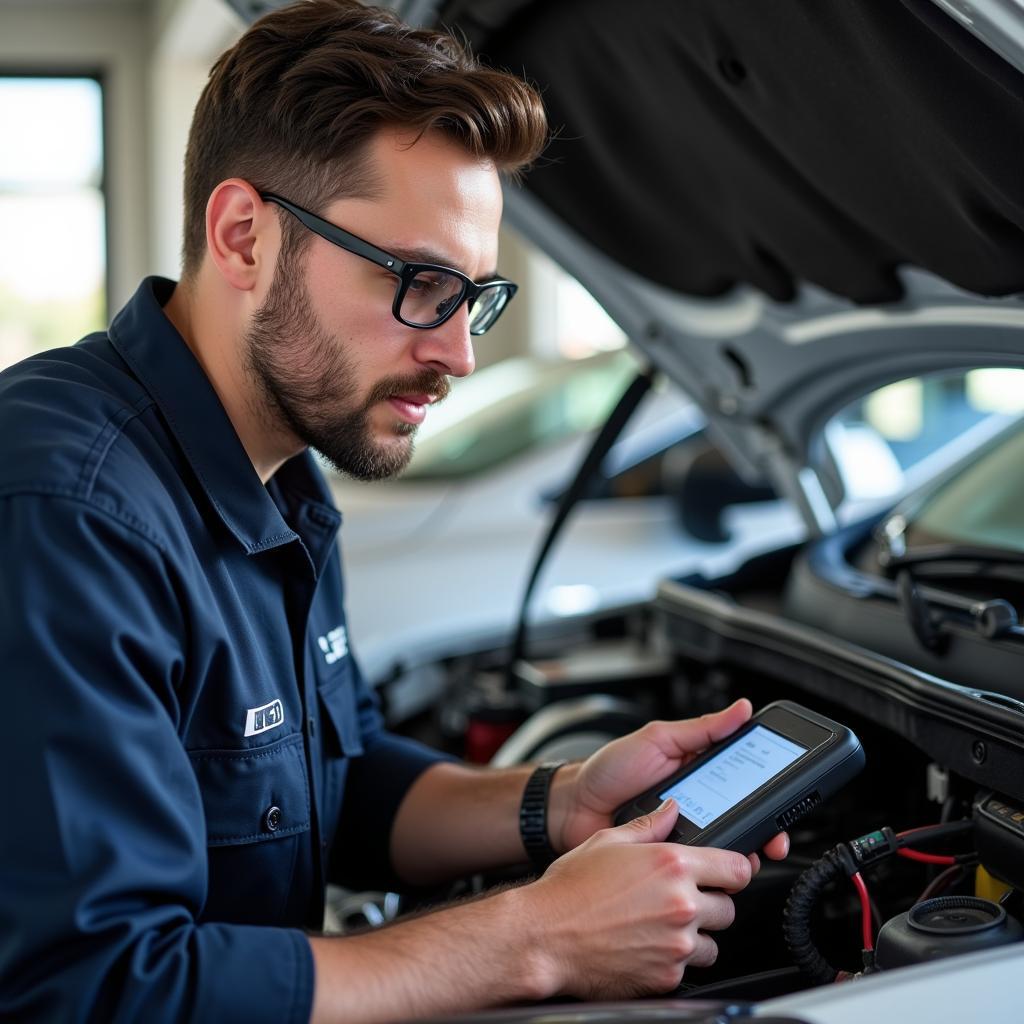 Certified Mechanic Performing Car Diagnostics in San Antonio