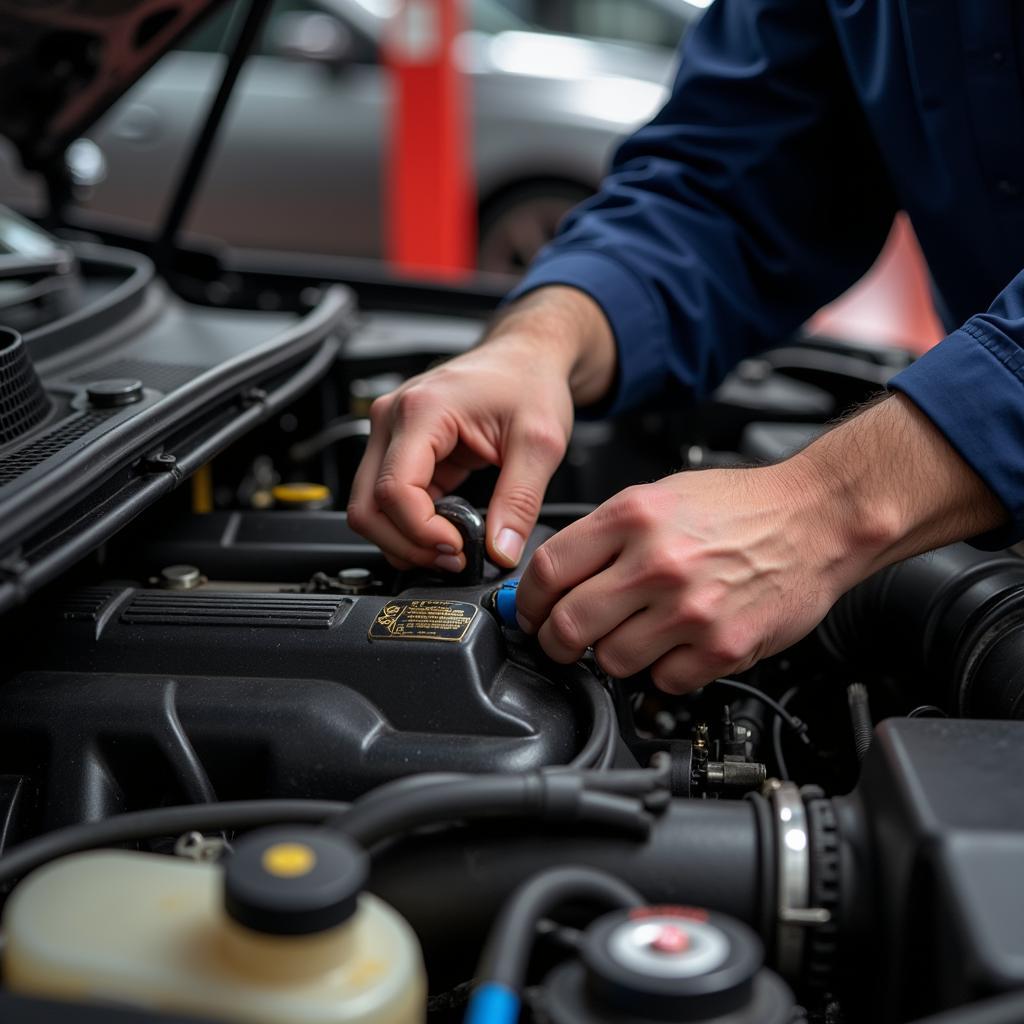 Mobile mechanic in Norfolk working on a car's engine