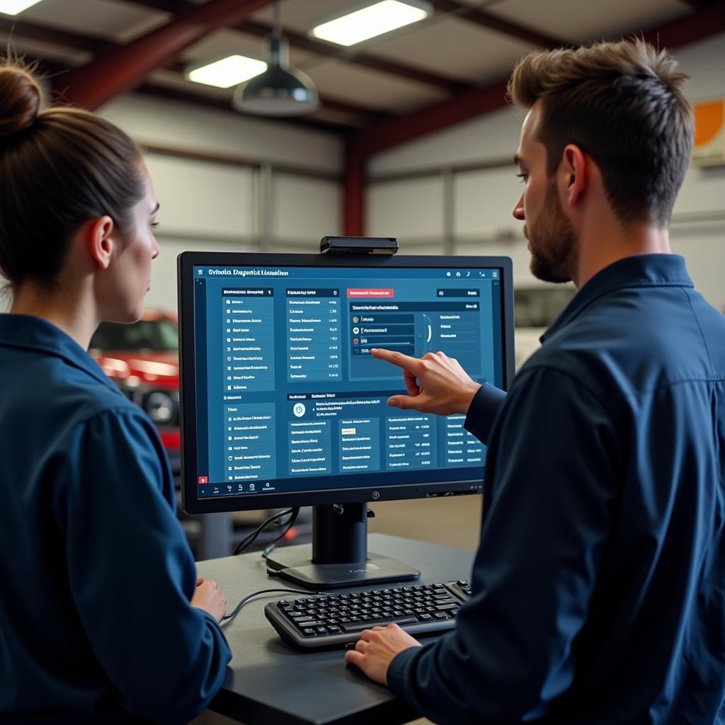 Image showcasing a customer discussing car diagnostic results with a mechanic in Redditch