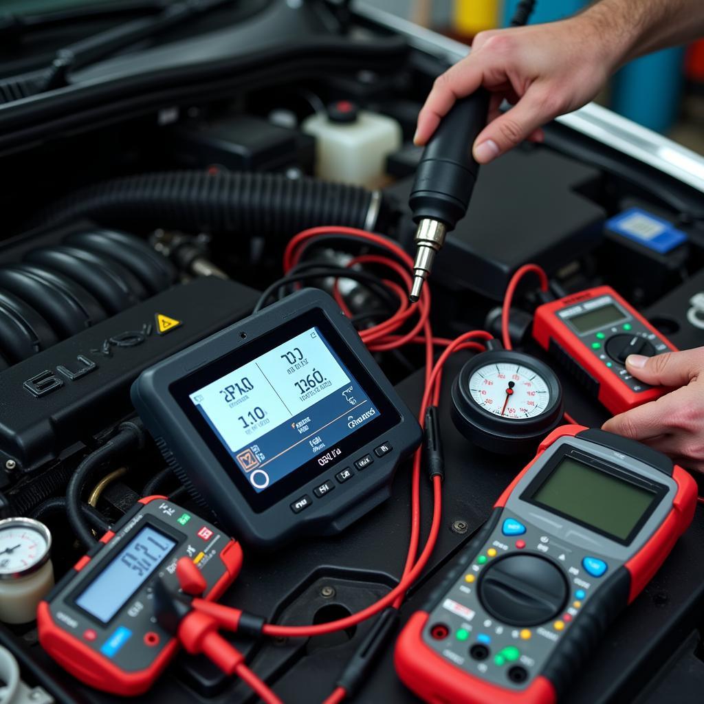 Modern car diagnostic tools in a Clackmannanshire garage