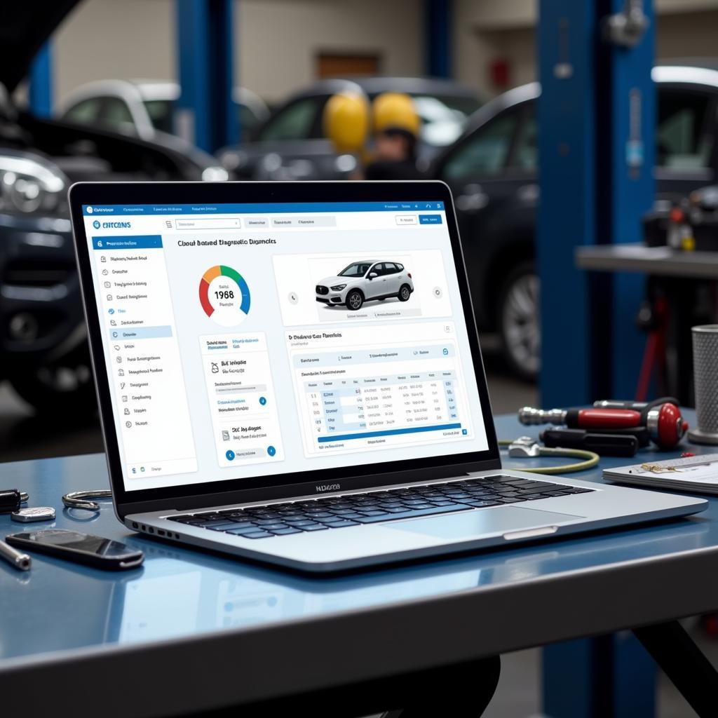 Cloud-Based Car Diagnostics Platform Displayed on a Laptop in the UK 