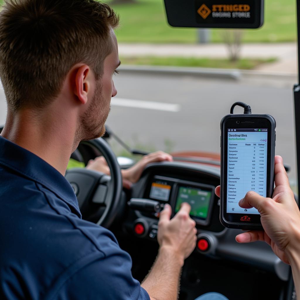 Club car diagnostic tool plugged into a golf cart