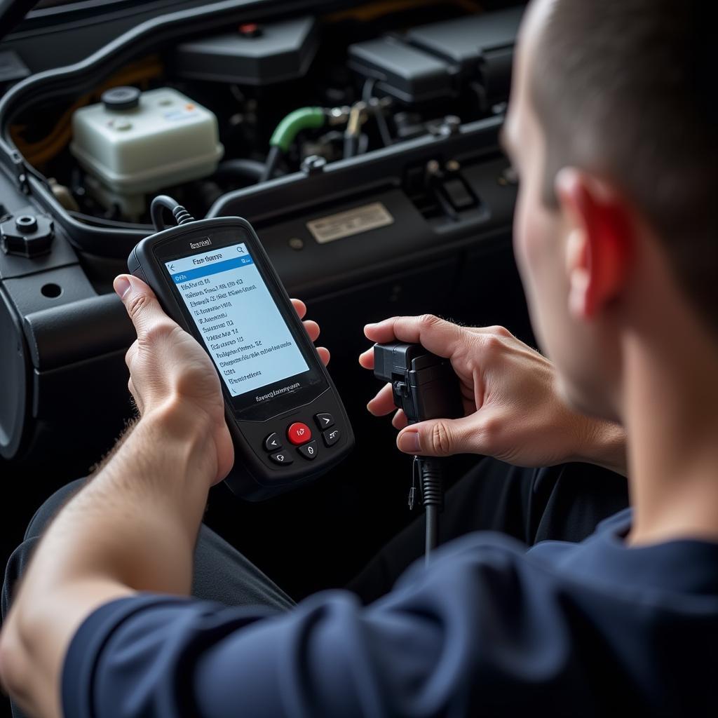 Mechanic Using a Code Reader