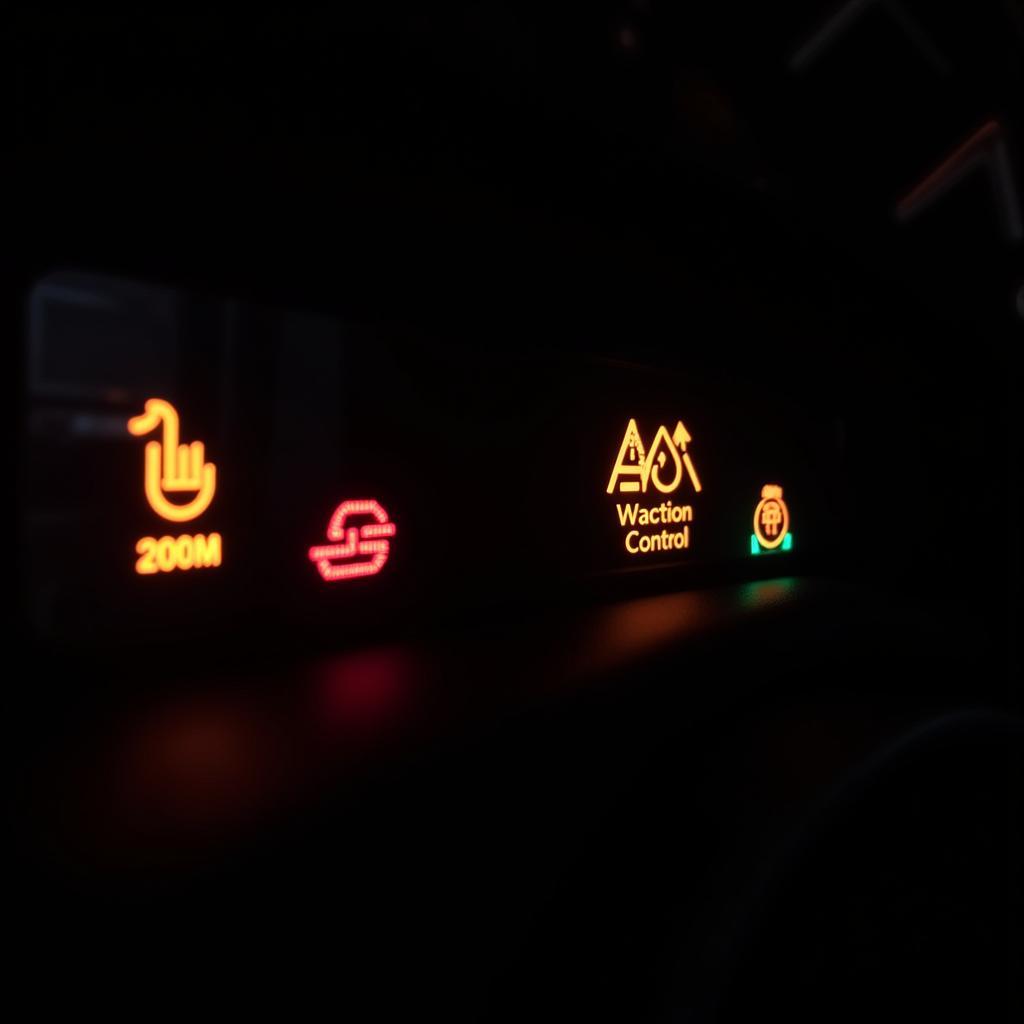 Dashboard warning lights indicating potential car issues.