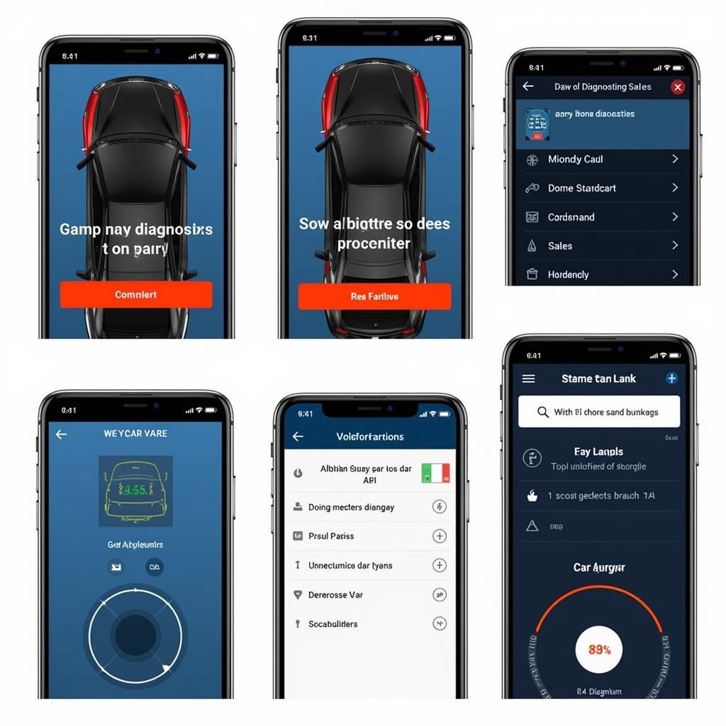 Multiple car diagnostic apps on a smartphone screen
