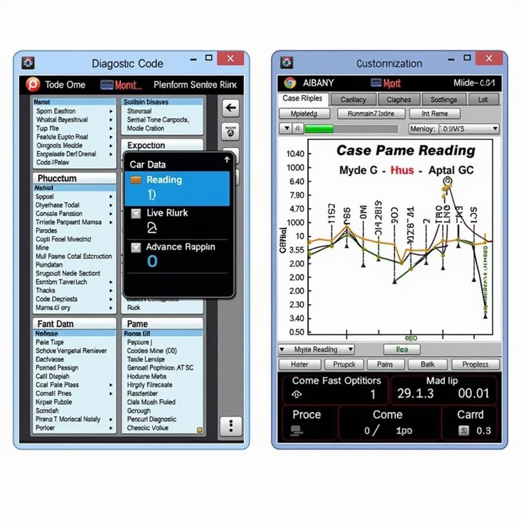 Laptop screen displaying different car diagnostic software interfaces