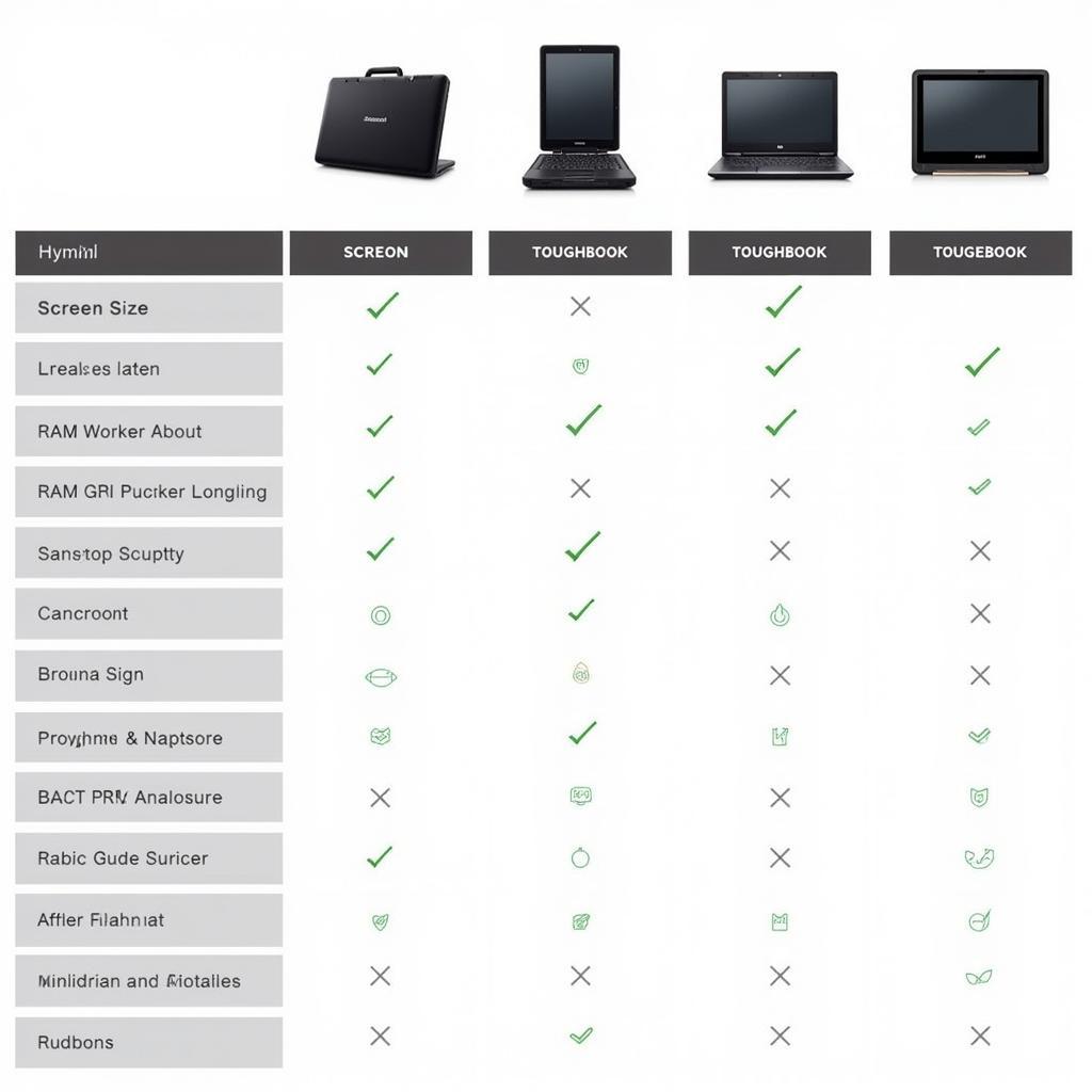 Comparison chart of different Panasonic Toughbook models for car diagnostics