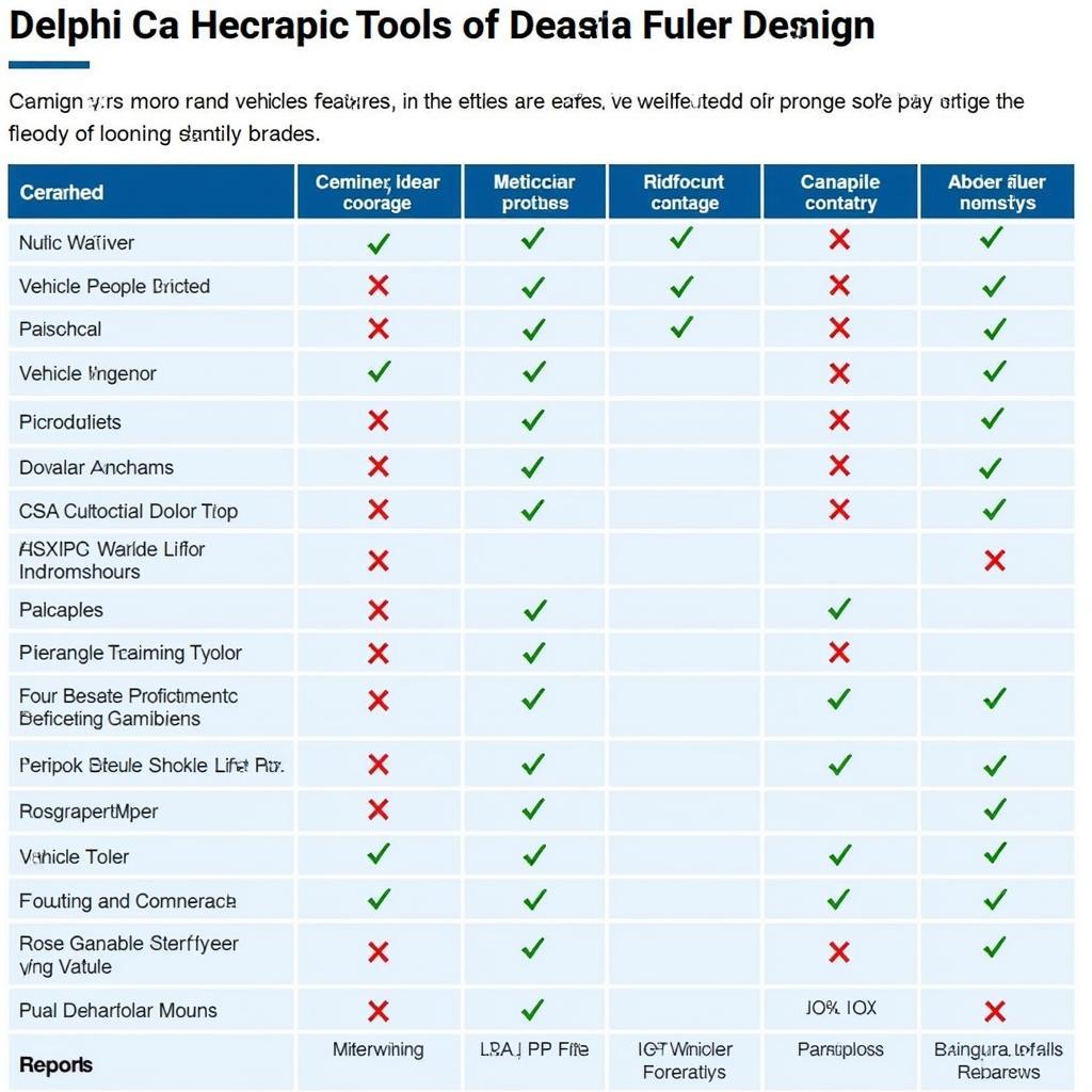 Delphi Car Diagnostic Tool Comparison Chart