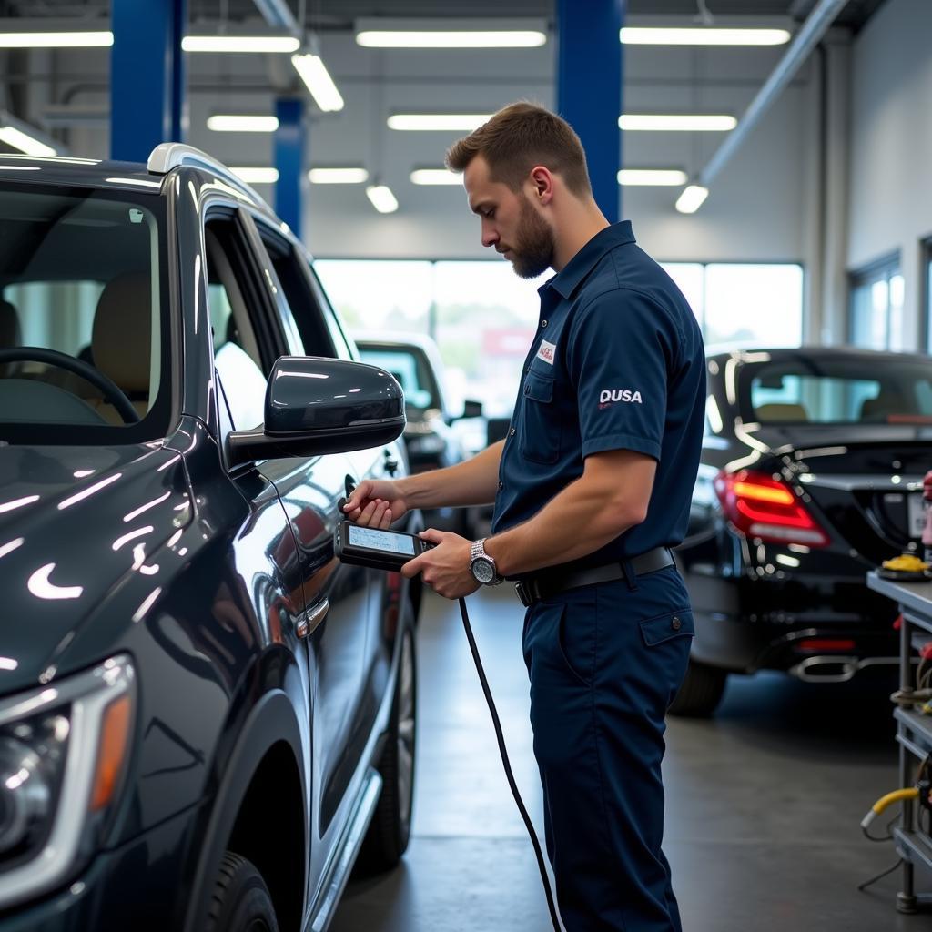 Modern diagnostic car centre in Witney with a technician working on a vehicle