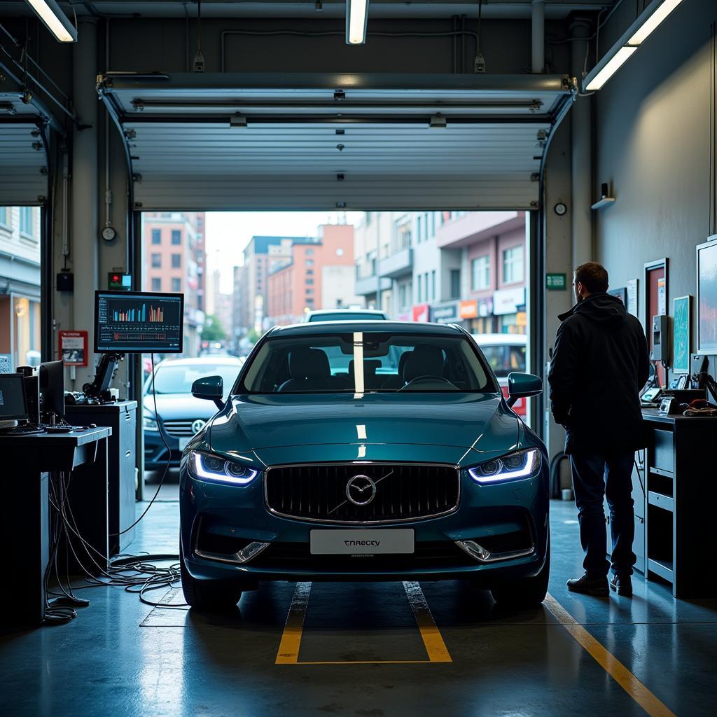 Diagnostic Car Check at an Urban Garage