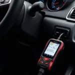 Diagnostic car device connected to a car's OBD-II port