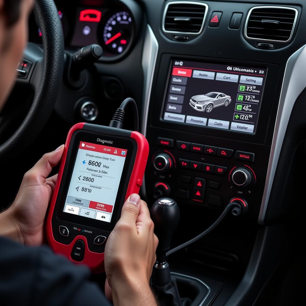 Diagnostic car reader displaying live data on screen