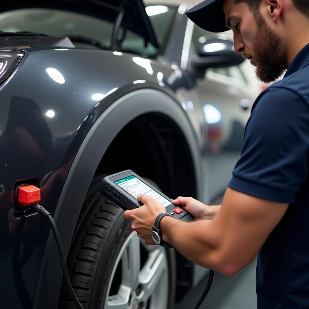 Mechanic Using a Diagnostic Scanner