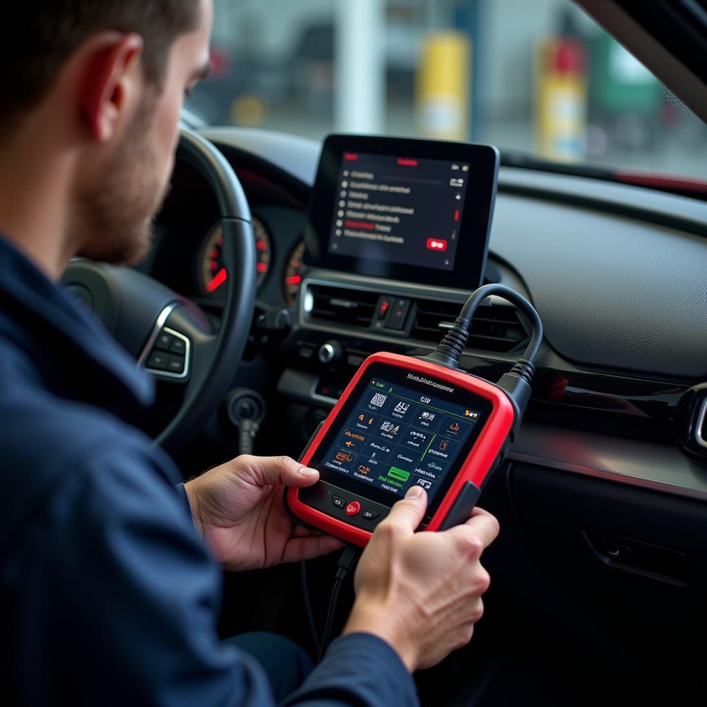 Diagnostic machine connected to a European car's OBD-II port