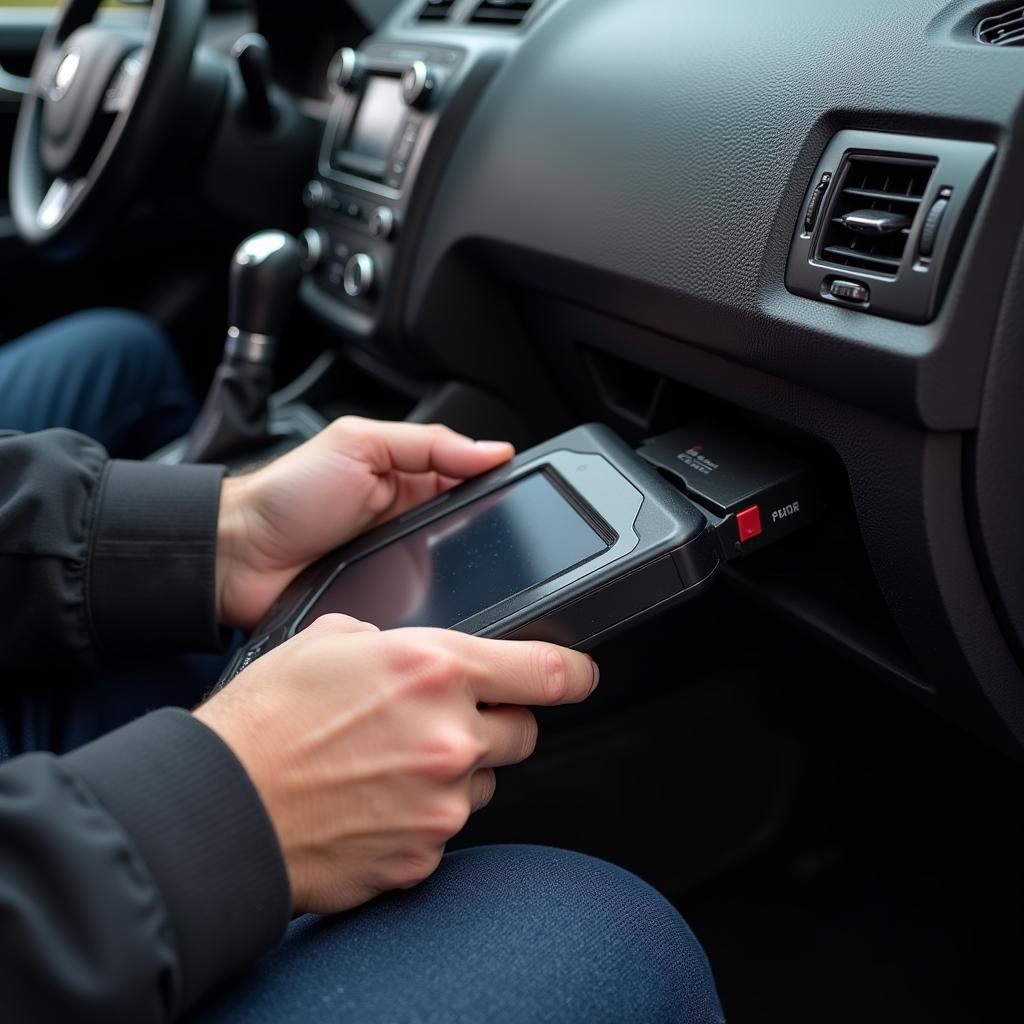 Mechanic Using a Diagnostic Scanner on a Car