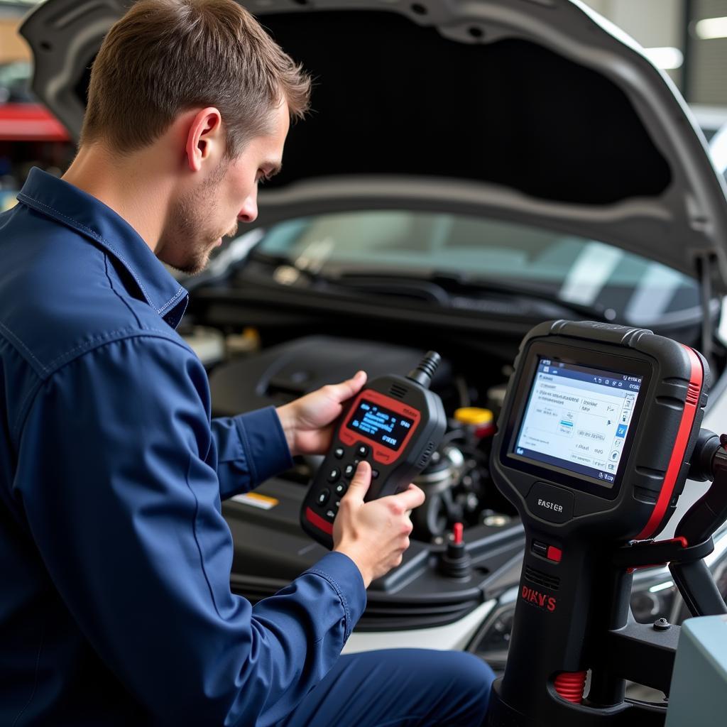 Mechanic Using a Diagnostic Scanner