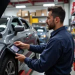 Mechanic Performing Diagnostic Test at Auto Parts Store