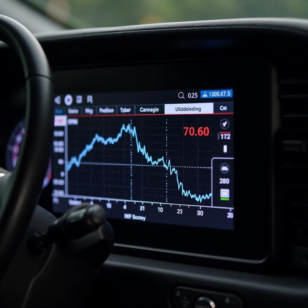 Close-up of a diagnostic test car kit displaying engine data