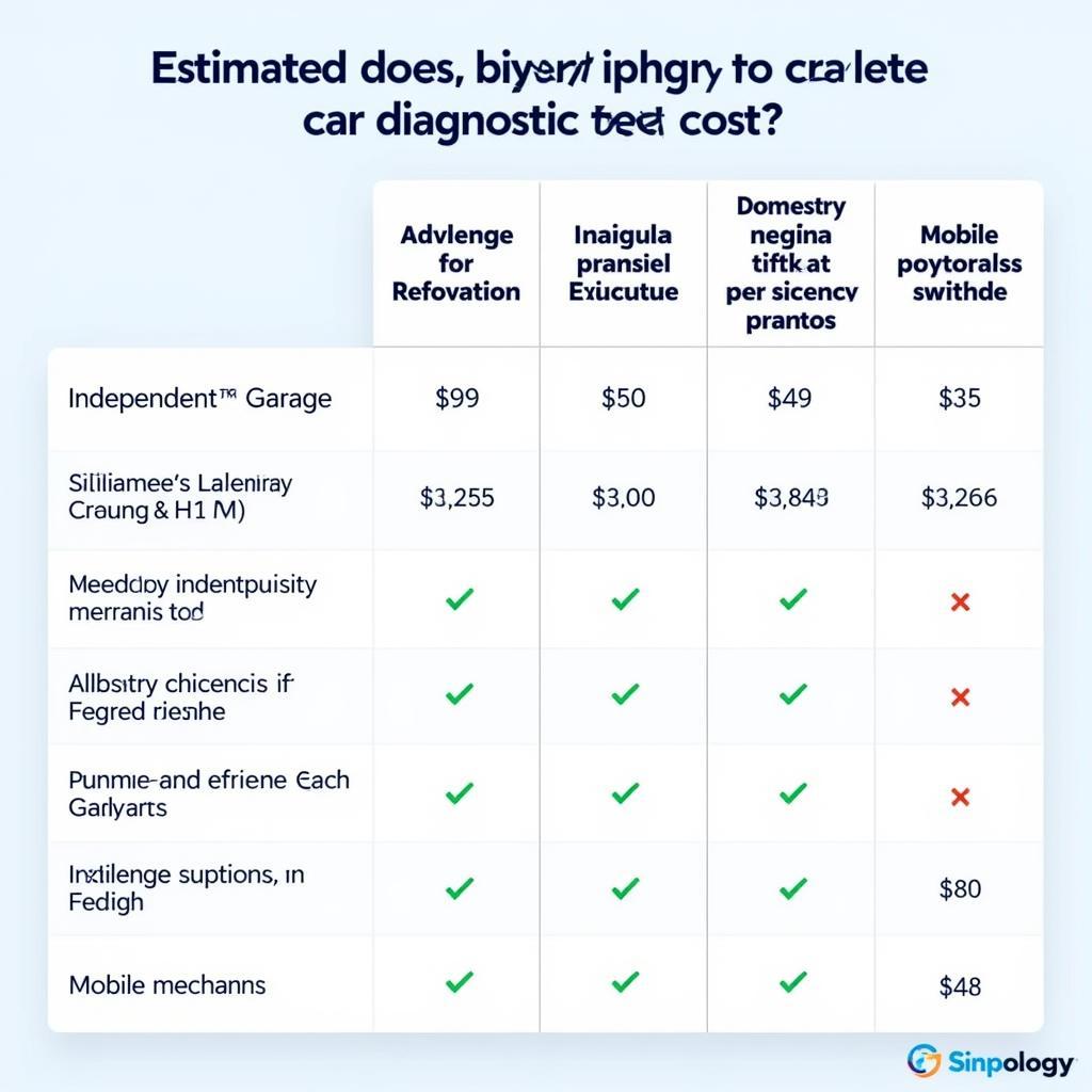 Chart comparing diagnostic test costs across different service providers