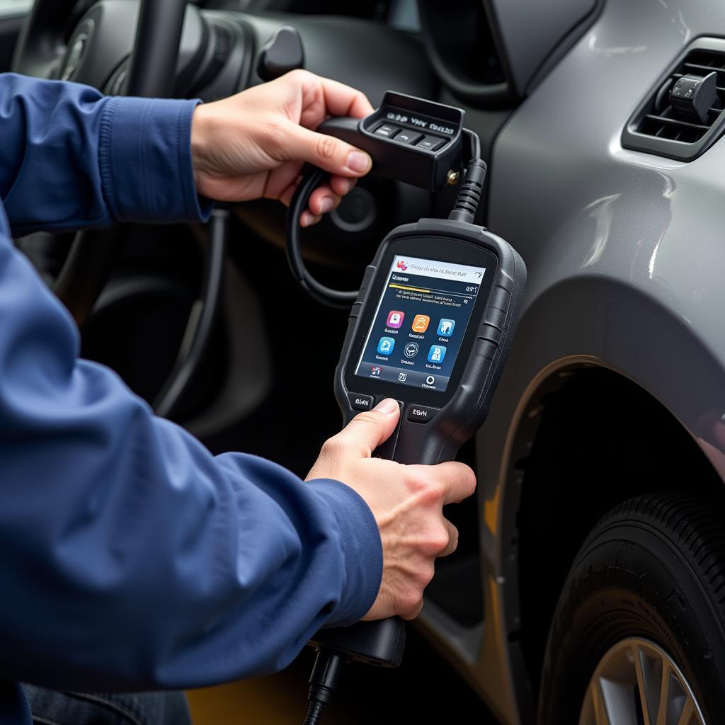 Car Diagnostic Test Equipment Connected to a Vehicle