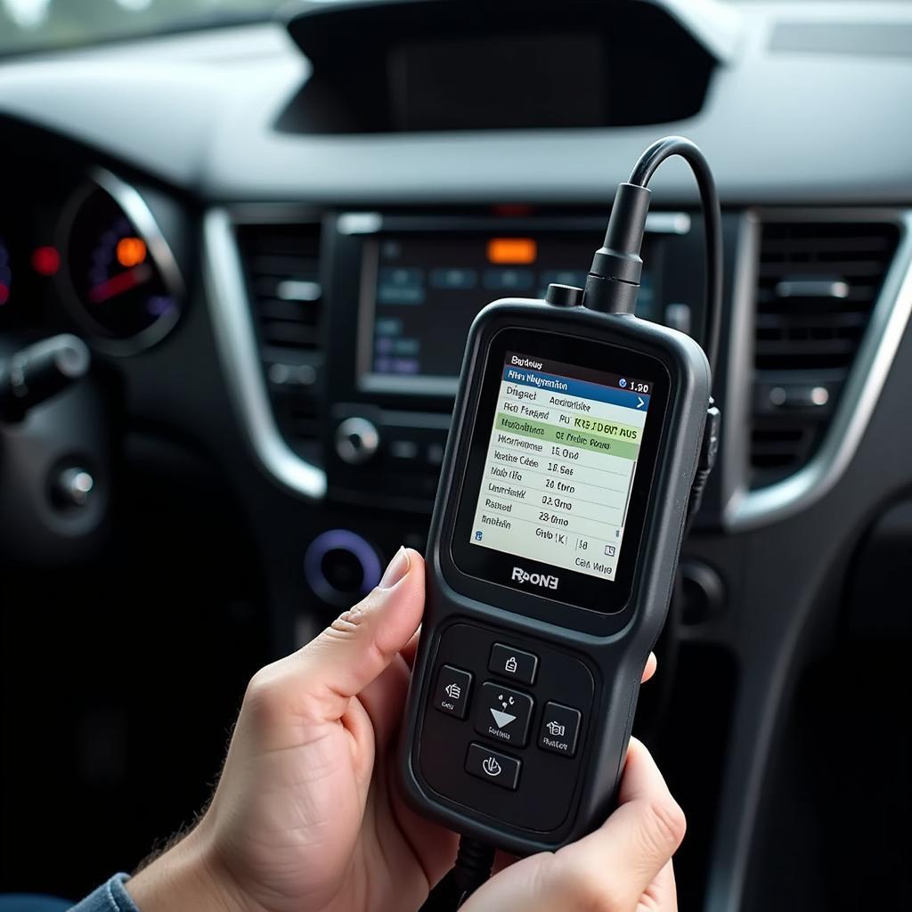 Car Diagnostic Test Equipment Connected to OBD-II Port