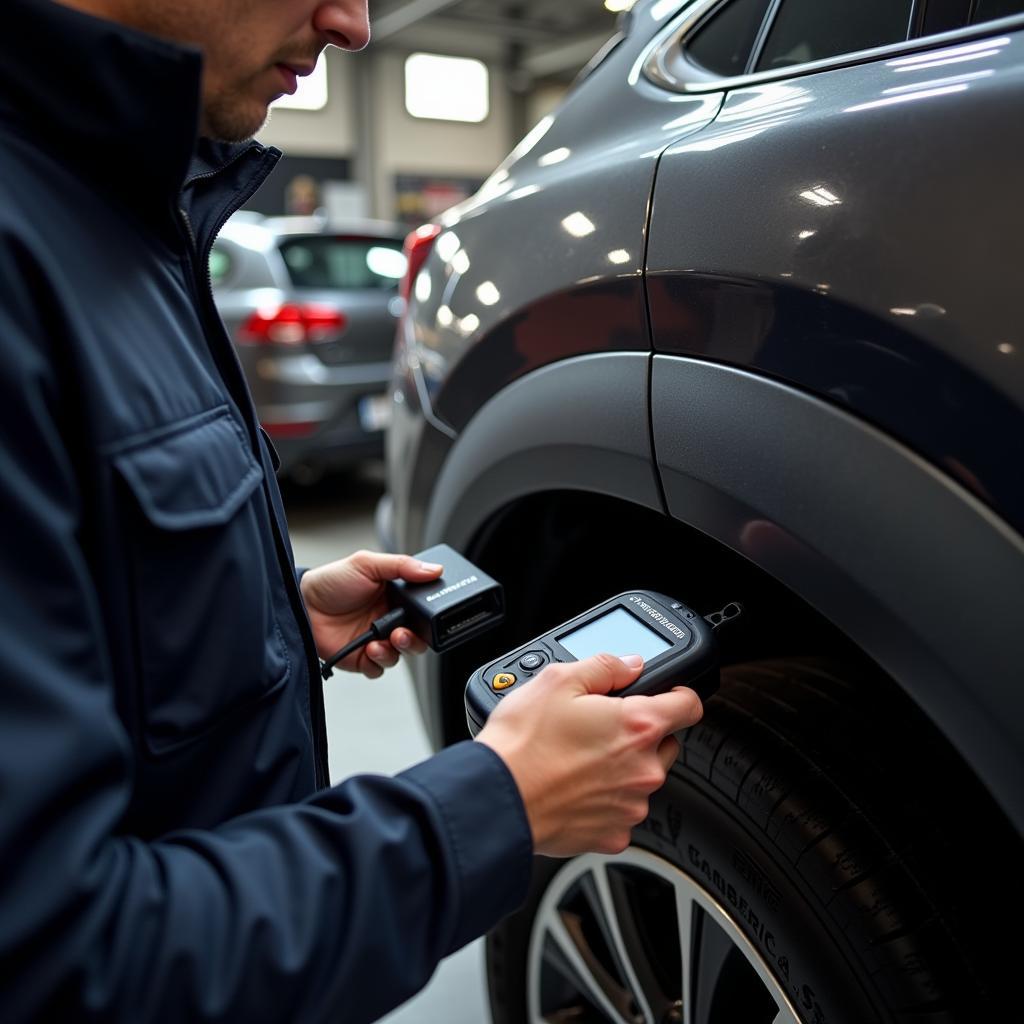 Mechanic performing a diagnostic test