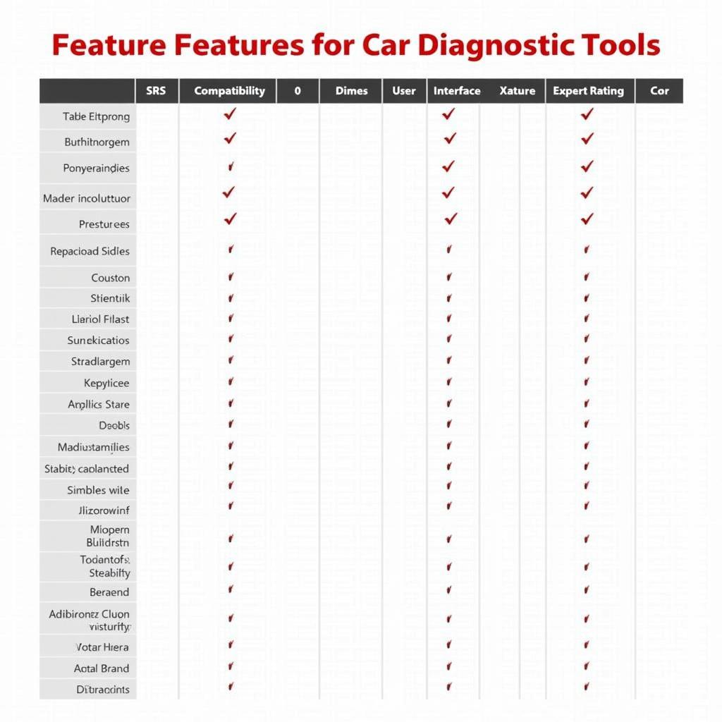 Comparison table of car diagnostic tool features