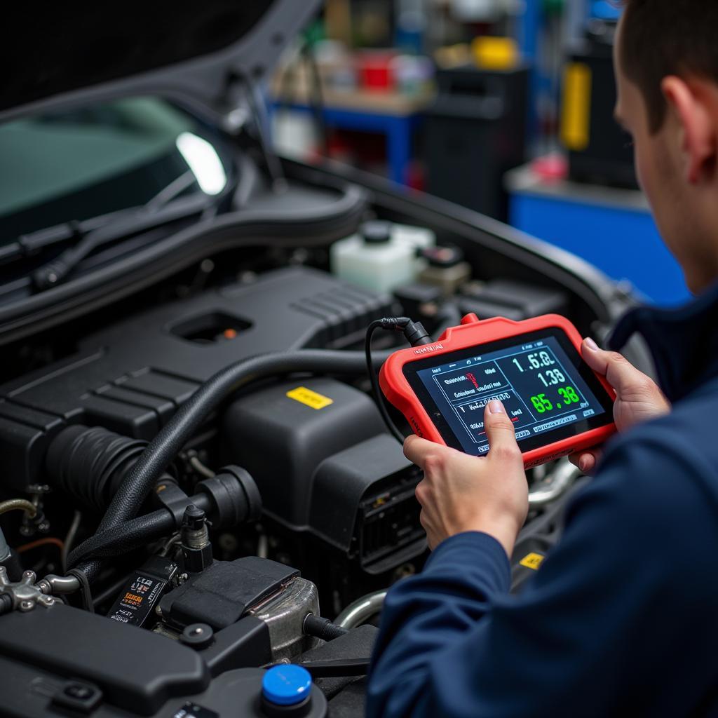 Mechanic Using a Diagnostic Tool