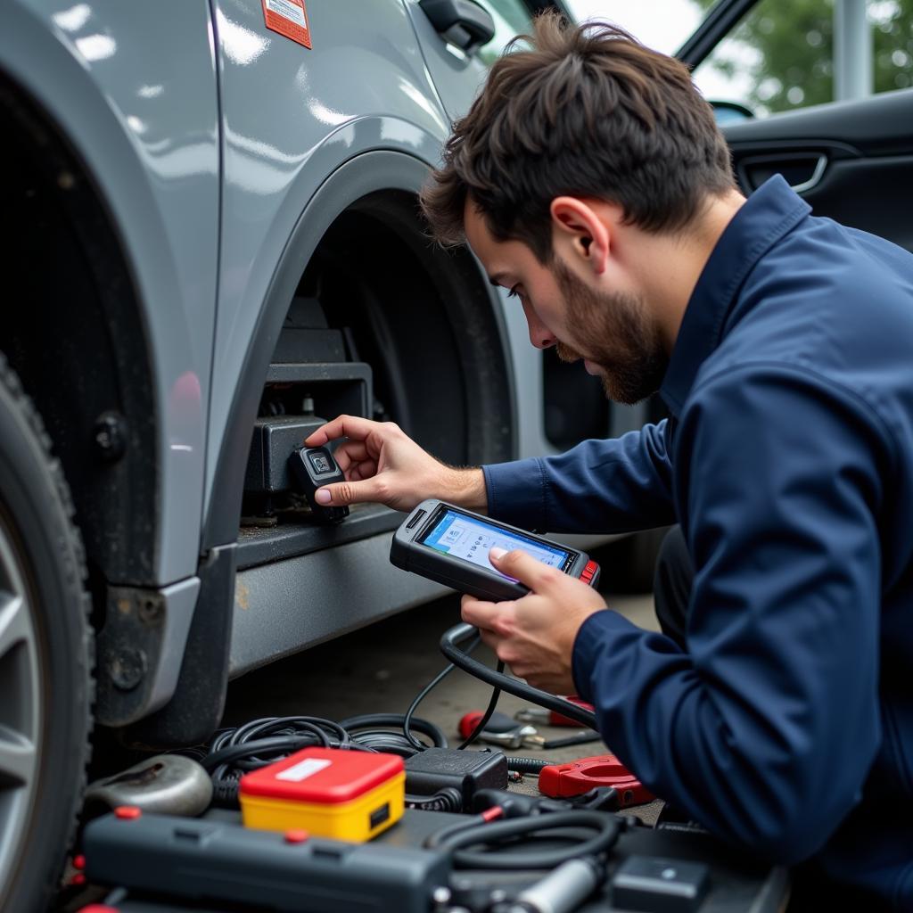 Modern Diagnostic Tools in a Car Garage