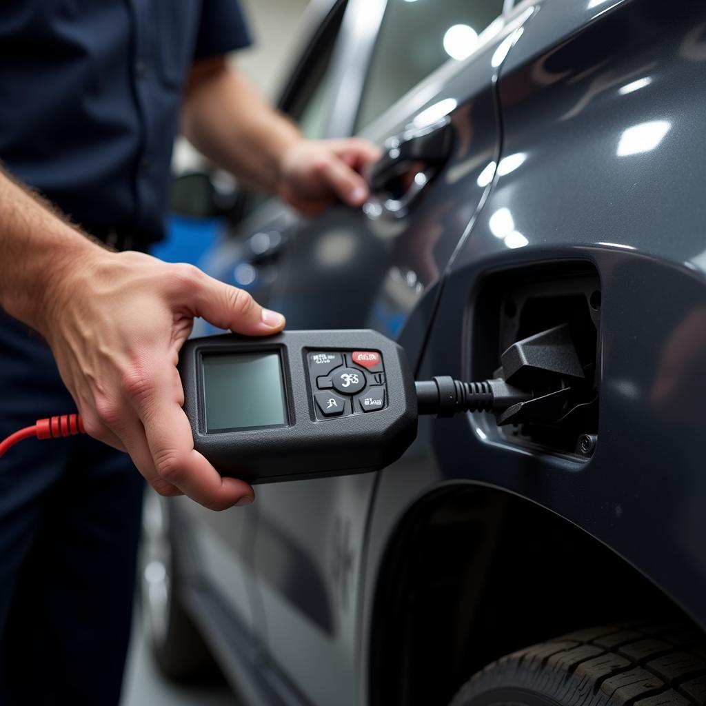 Mechanic Using a Diesel Diagnostic Tool