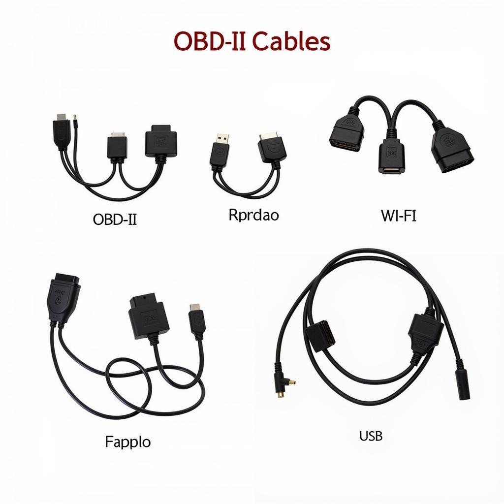 Various car diagnostic cables laid out on a workbench