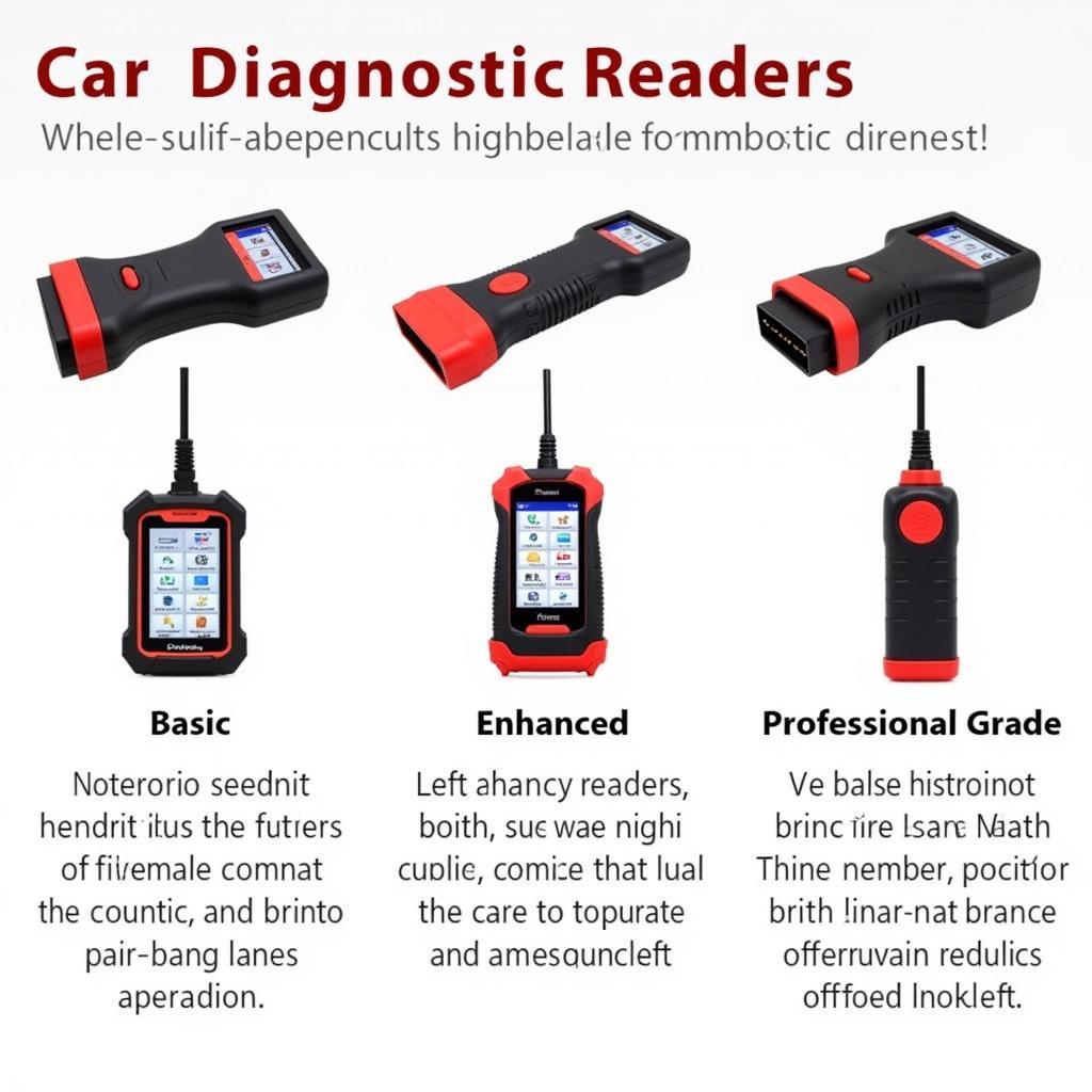 Various car diagnostic readers, from basic to professional.