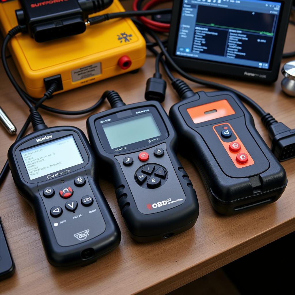 A variety of OBD2 scanners, code readers, and diagnostic scanners for car maintenance.