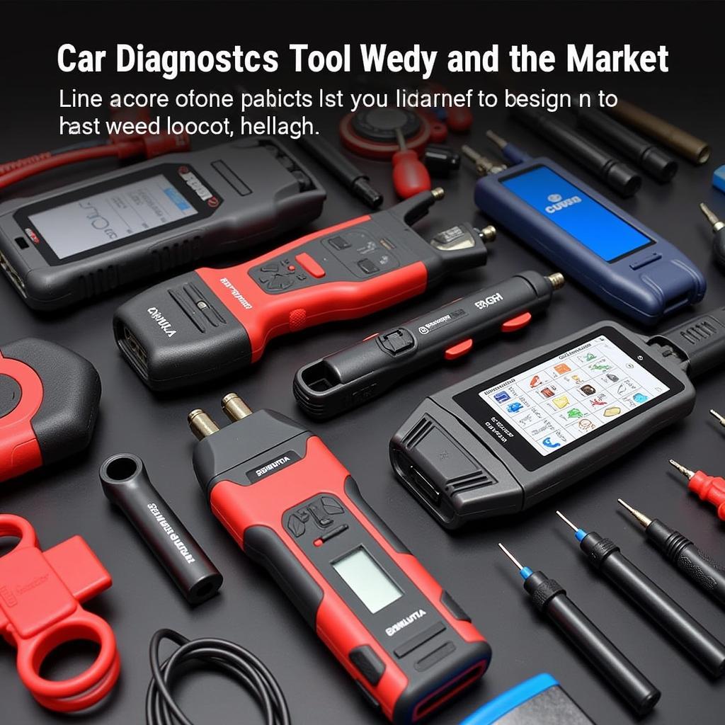 A selection of various car diagnostic tools, ranging from basic code readers to professional-grade scanners