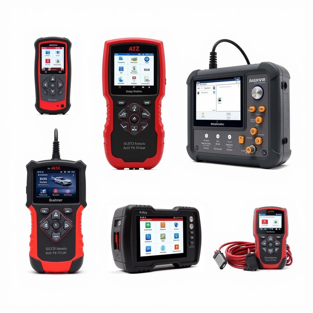 Various car fault diagnostics machines, from basic code readers to professional-grade scan tools