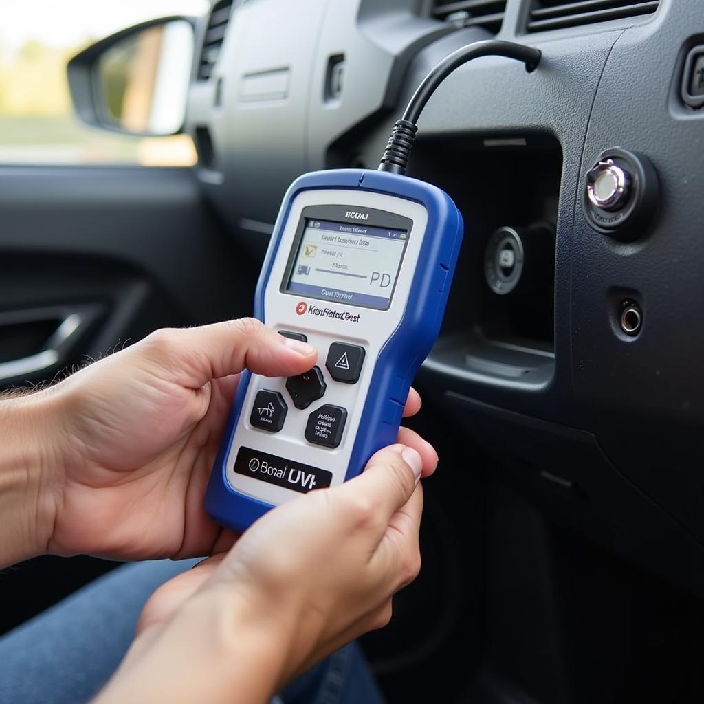 A person using a DIY car diagnostic tool on their car