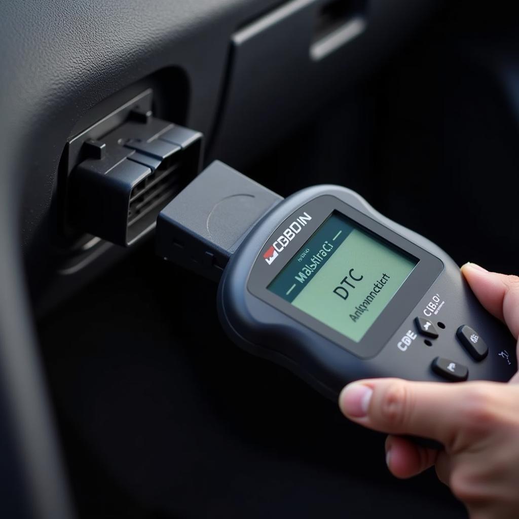 A person using an OBD-II scanner on their car