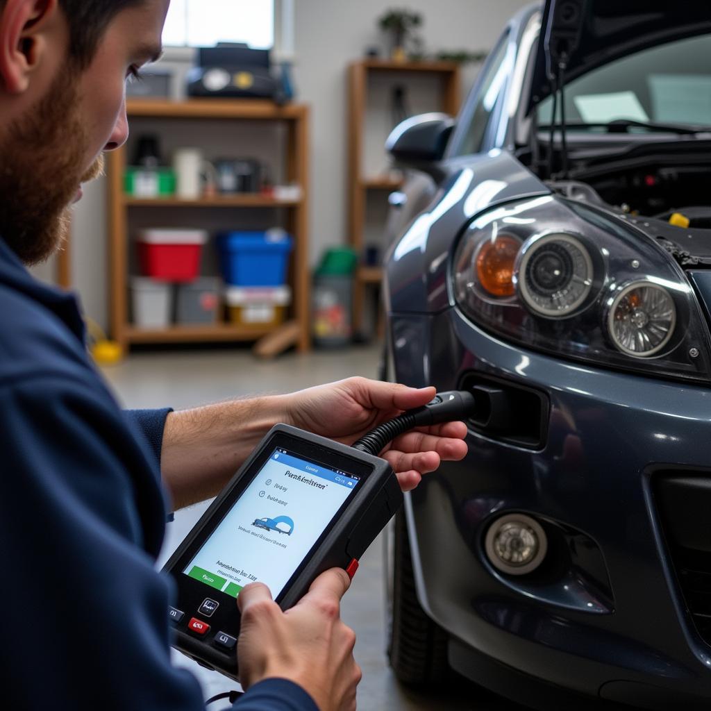 Man running DIY car diagnostics