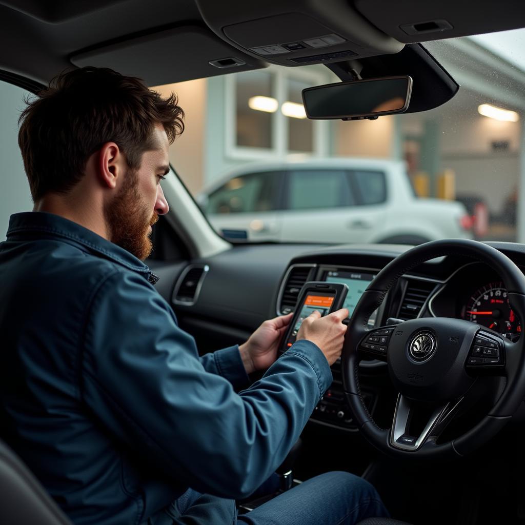 DIY Enthusiast Using OBD Code Reader on Skoda Yeti