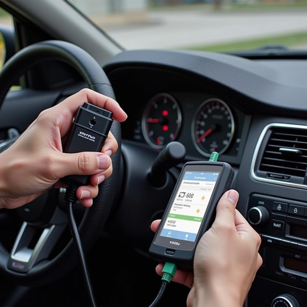 DIYer Using an OBD2 Scanner on a Car