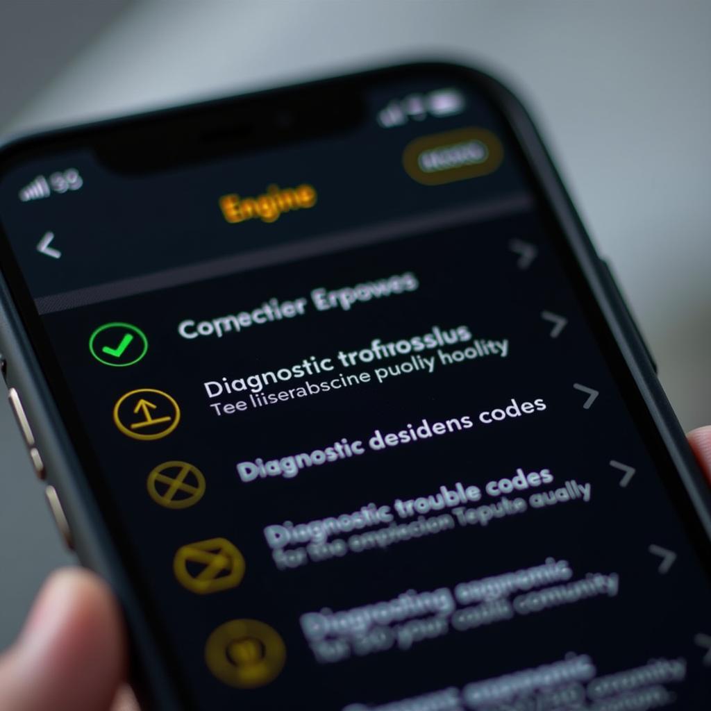 Smartphone displaying car diagnostic results