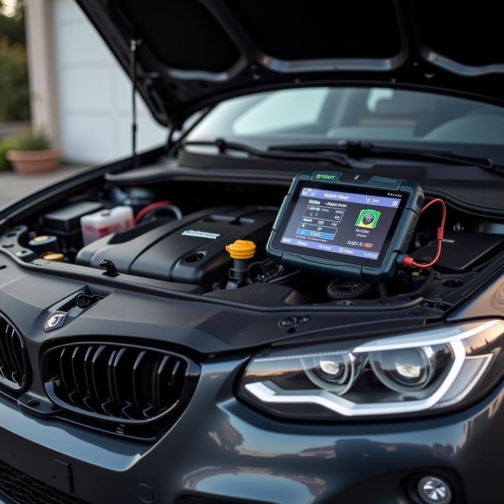 DPF doctor diagnostic tool connected to a car