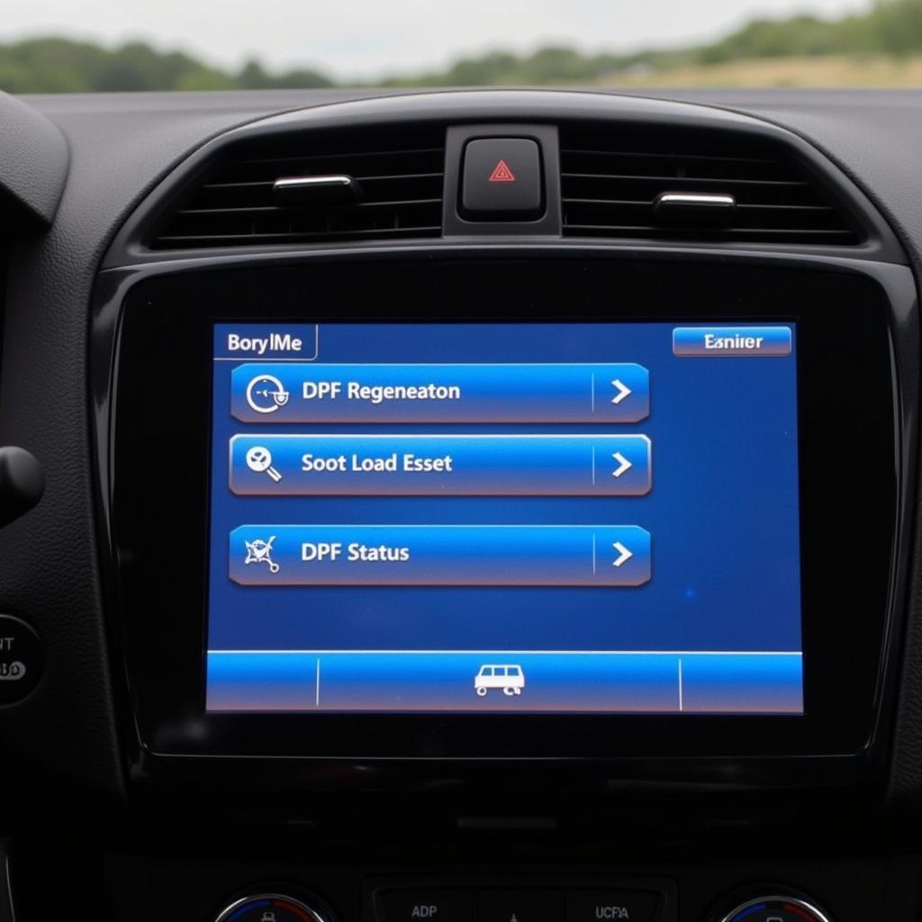 DPF regeneration options on a diagnostic scanner screen