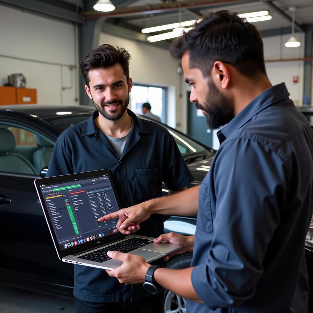 Mechanic Explaining Diagnostics