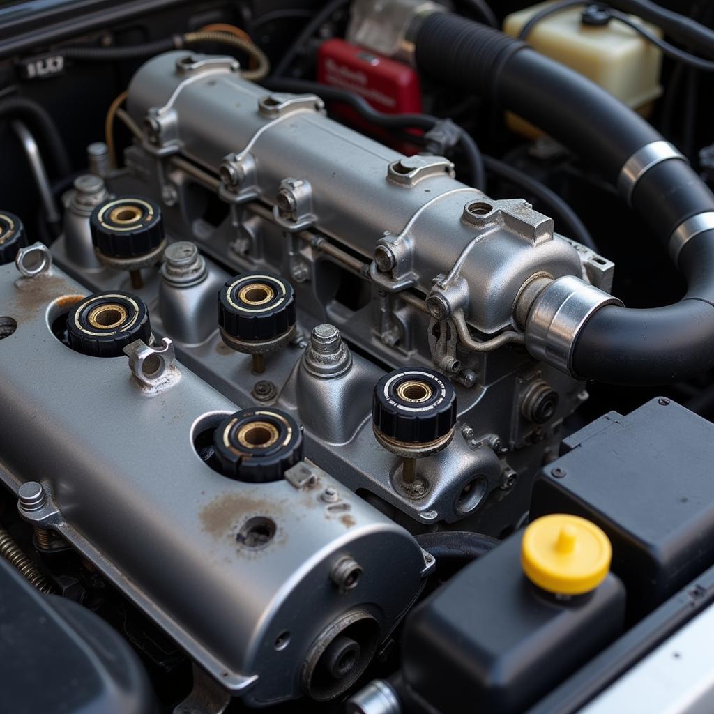 Car engine with tappets highlighted