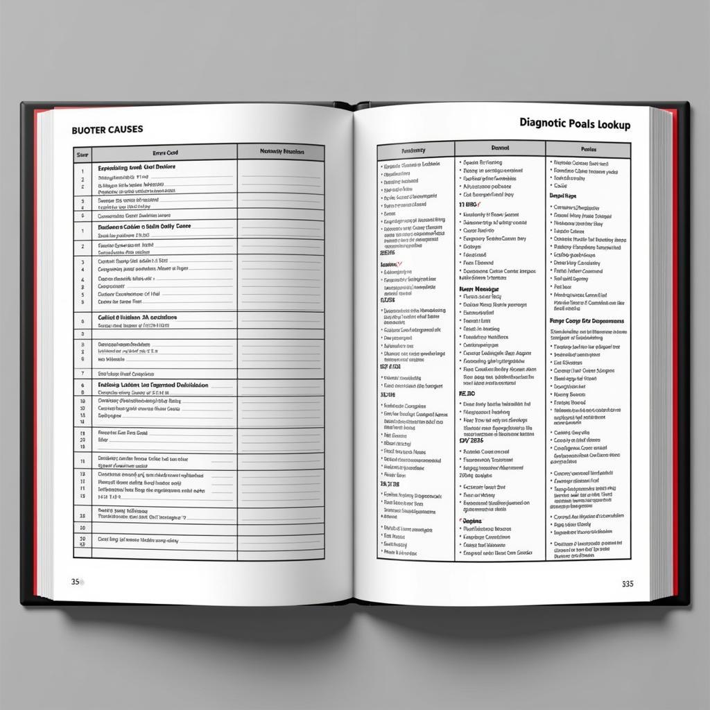 Error code lookup table in a car diagnostic reader manual