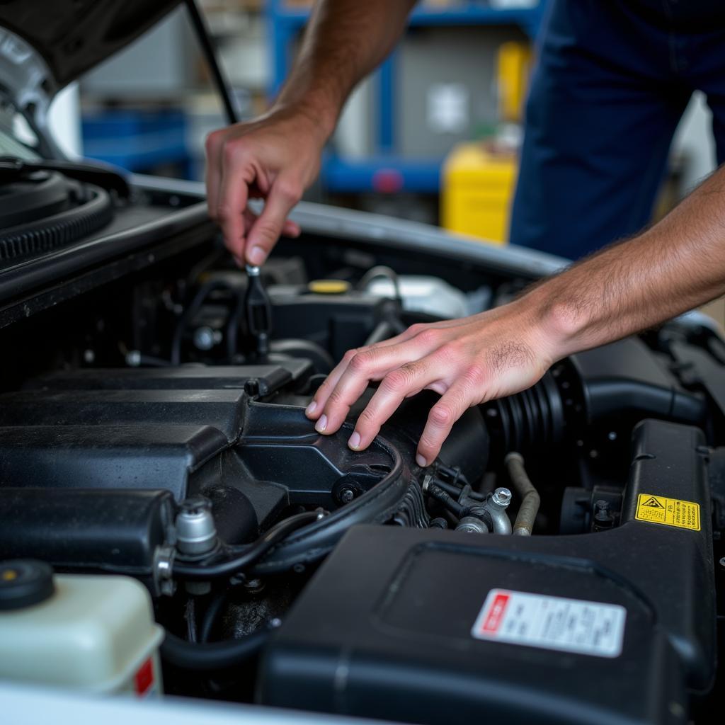 Mechanic inspecting a car engine